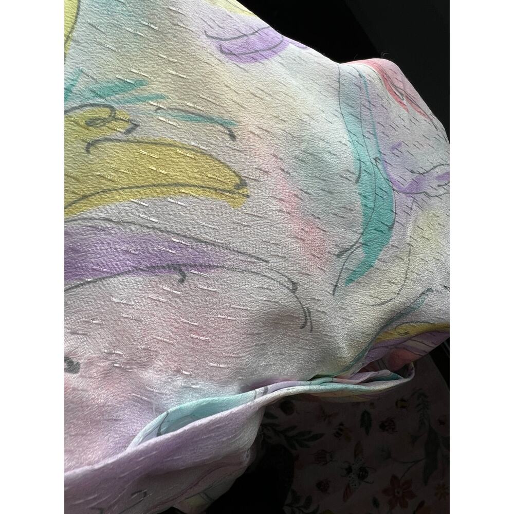 Vintage 70s White Watercolor Floral Pastel Metallic Secretary Blouse Size Large‎ - Picture 8 of 10